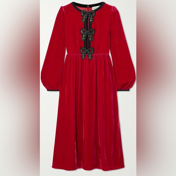 Camille Velvet Embellished Bows Dress In Magenta UK 12 / US Size 8 or M